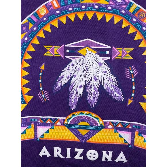 Vintage Arizona Shirt Native Art Artwork Feathers Graphic Purple Tee VTG 90s L - Picture 4 of 11